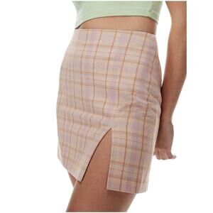 Aritzia Sunday Best Tatiana Skirt Size 12 Peach Orange Plaid Slit Mini